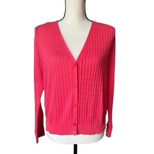 Lauren Ralph Lauren Pink Knit Cardigan Button Down V-Neck Long Sleeve Women's XL